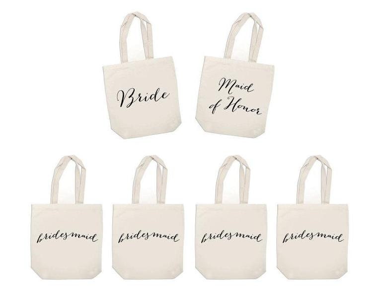 bridesmaid gift set - Wedding Party Bridesmaids totes - set of 6 canvas wedding tote bags