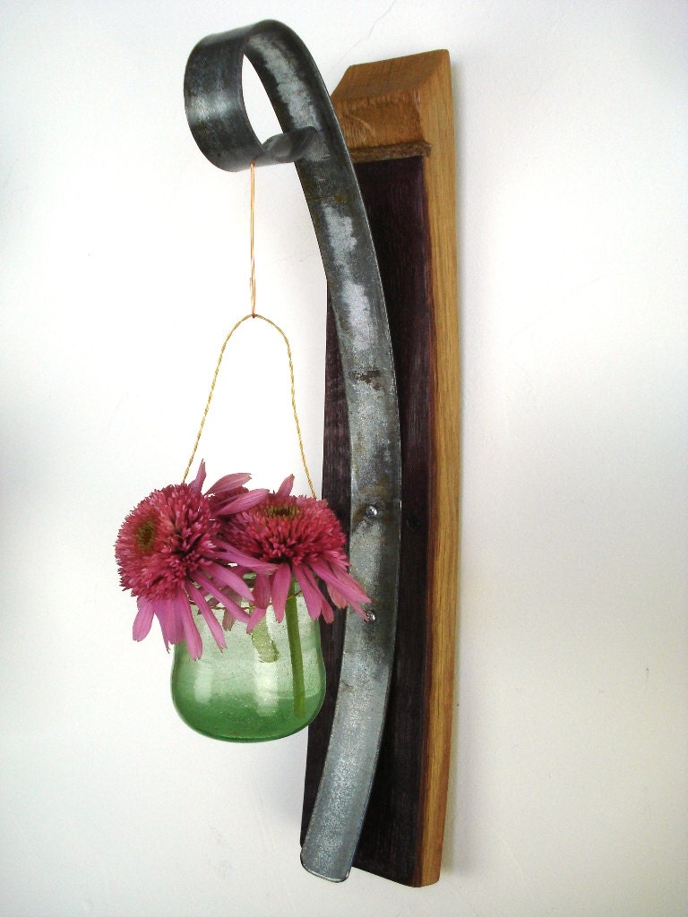 Wall Hanging Candle / Flower Holders  - 100% recycled Wine Barrels