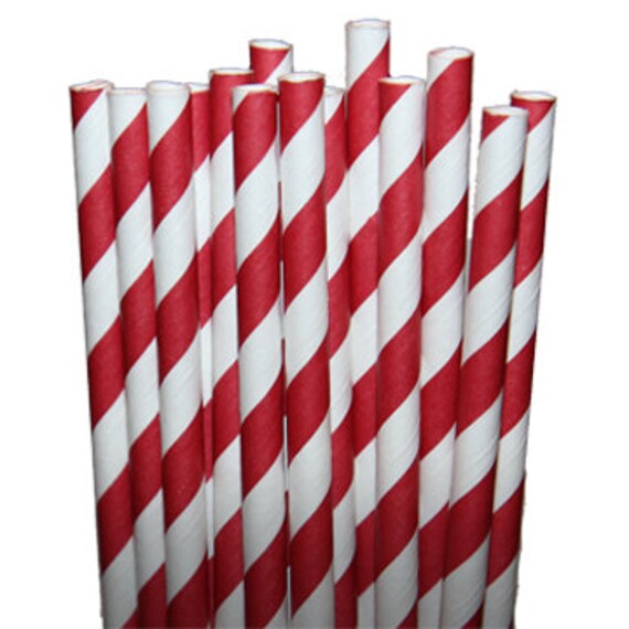 Stripe Red Party Paper Straws - Cake Pop Sticks - Pixie Sticks - Qty 25 Il_570xn