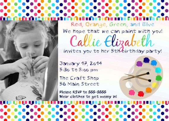 Painting Party Printable Photo Invite for Birthday Party or Baby Shower DIY Invitation by BeeAndDaisy Il_570xn
