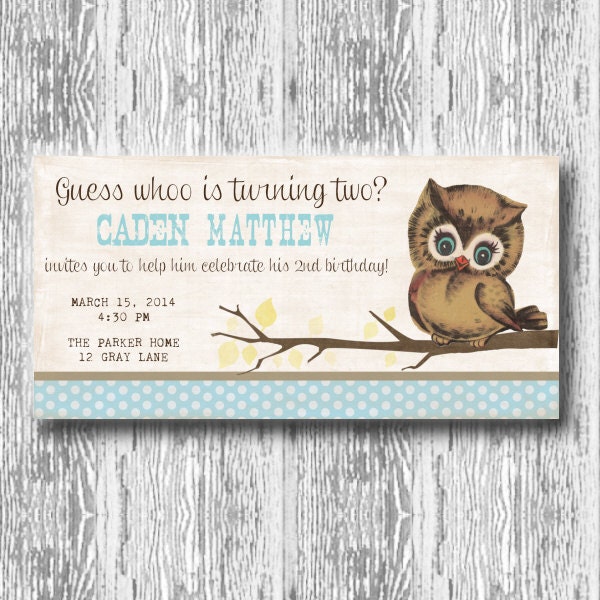 Vintage Owl Invitation for Birthday Party or Baby Shower - Boys DIY Printable Invite by BeeAndDaisy Il_570xn