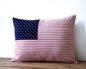 stars and stripes pillow cover  / flag pillow / red white blue / patriotic / 12" x 16" / cottage chic / fourth of July / summer decor