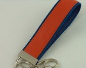 Color Blocked Key Fob made with Cotton Webbing and Leather Trim