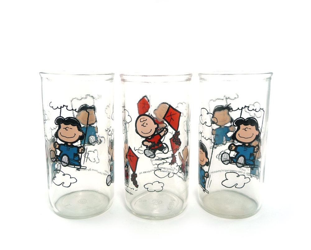 1950s Peanuts drinking glasses - Lucy & Charlie Brown set of 3