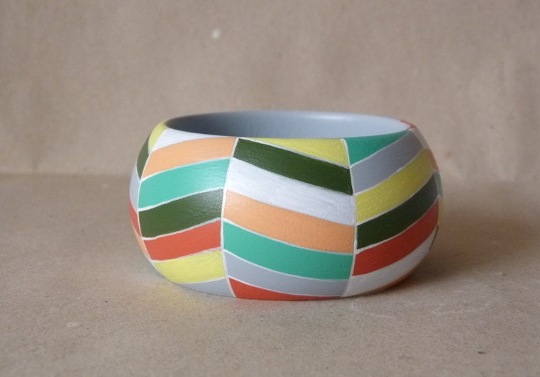 NEW  The deconstructed chevron in pastel colours handpainted wooden bracelet