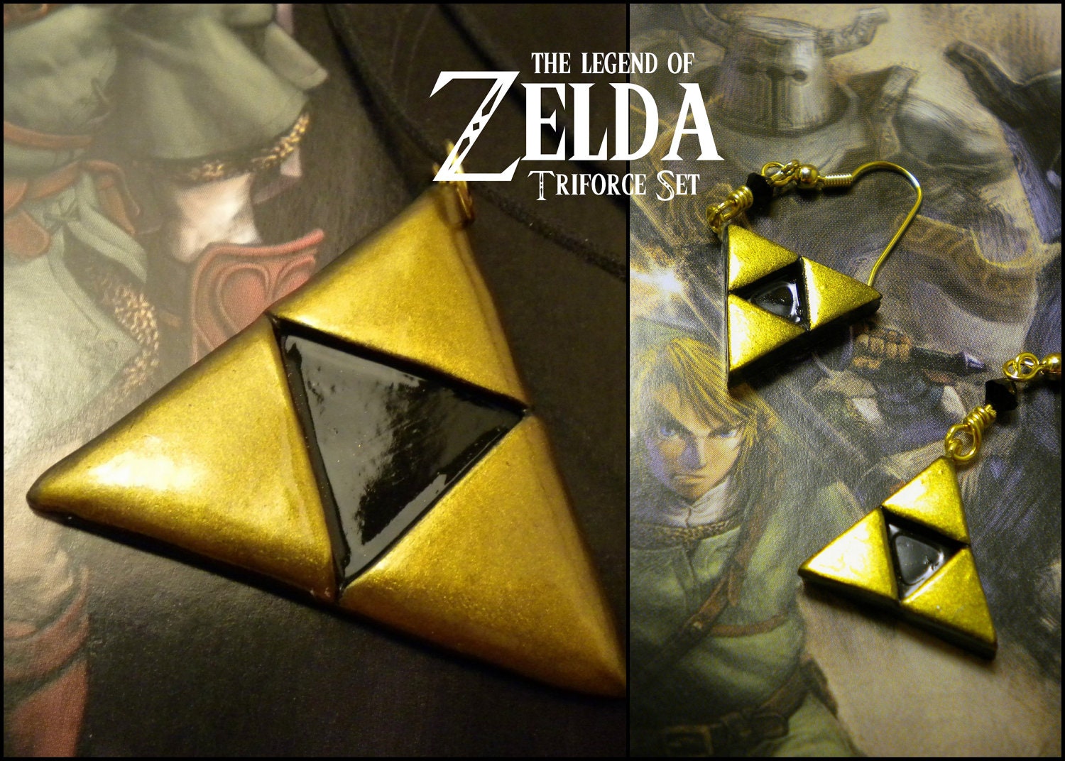 Triforce Necklace and Earring (DANGLE) Set - Legend of Zelda - Nintendo - A Portion of the Proceeds Go To Charity