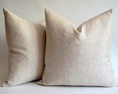 Sukan / SET (2 piece) PURE Raw Linen Pillow Cover, Solid Linen, Natural Linen Color, Natural Slip Cover Decorative Eco Friendly -22x22 inch