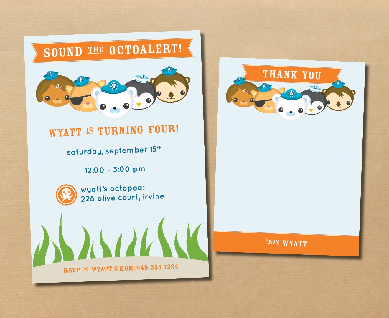 octonauts // birthday party invitation and thank you card