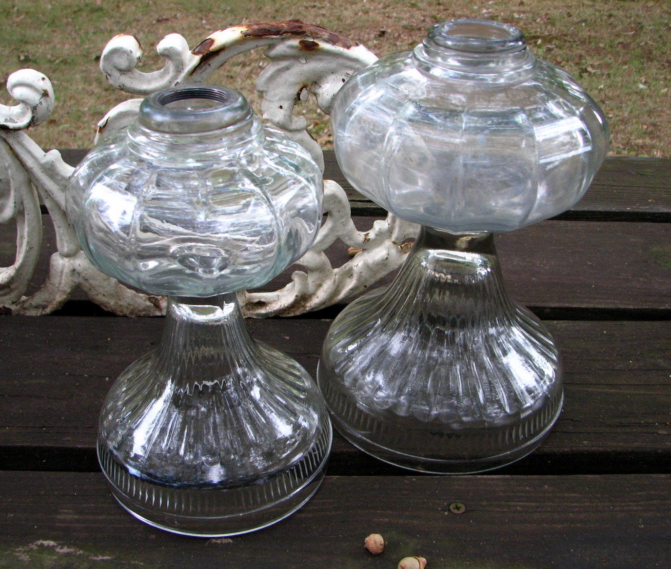 heavy leaded glass -- antique hurricane lamp base