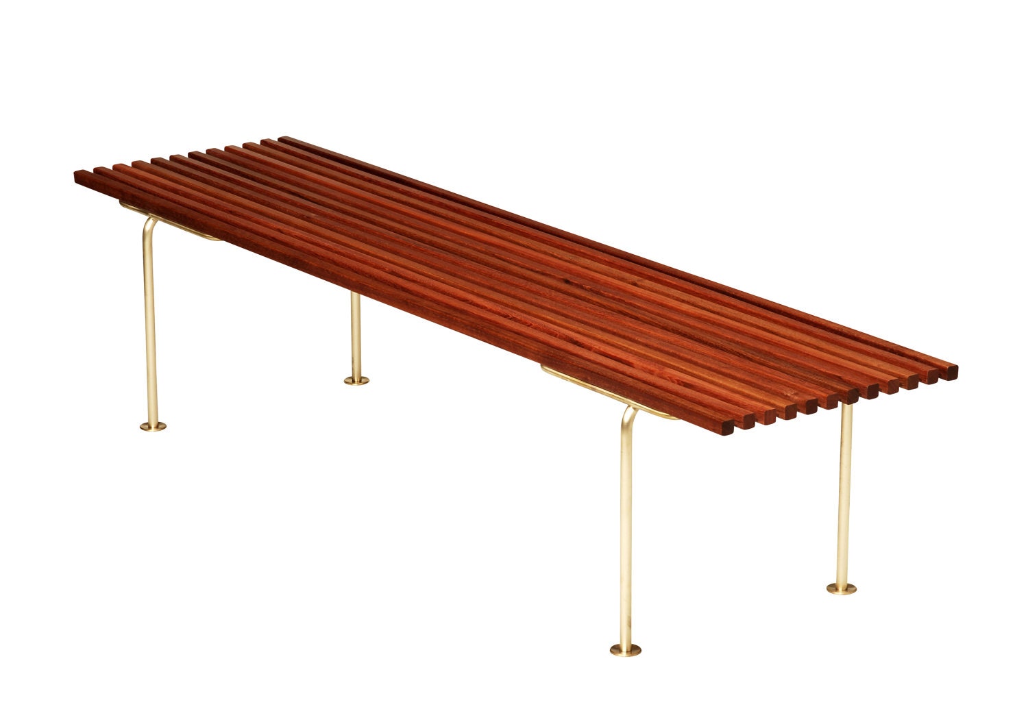 Guild Nines Rift Bench in Jatoba (Brazilian Cherry) and Solid Raw Brass, 63W x 16D x 15H, No.5