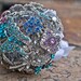 Jeweled Wedding Brooch Bouquet - BLING rhinestones, clear, pink, blue, butterfly, white ribbon, bridal bouquet