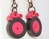 Eco Friendly Earrings Circle Pink and Brown Handmade by Paper Quilling Fall Fashion Artisan Jewelry