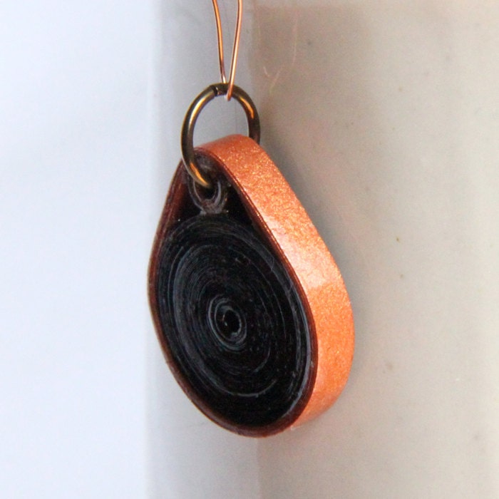 Fall Fashion Black and Copper Circle Pendant Handmade by Paper Quilling Eco Friendly Artisan Jewelry