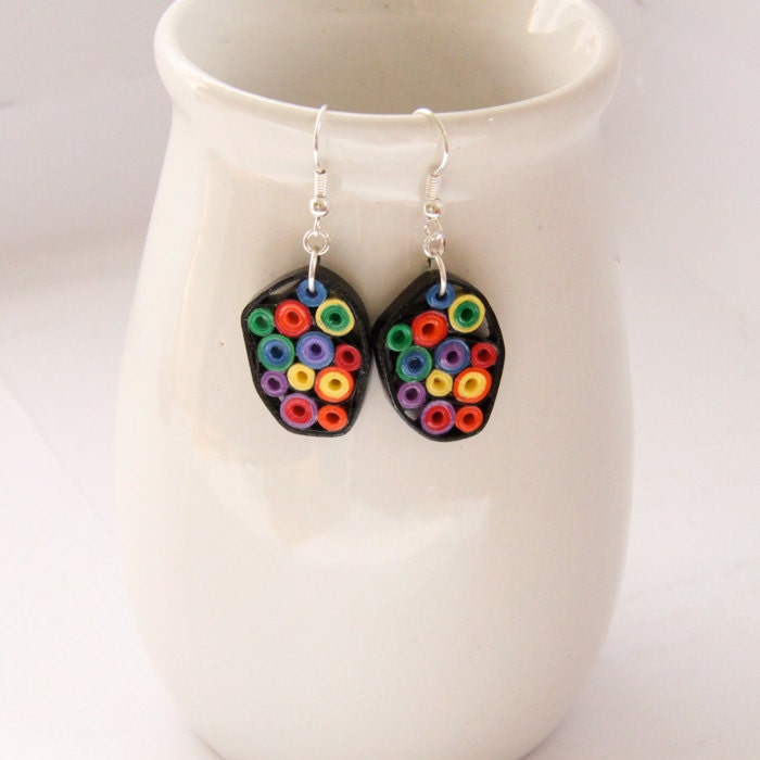 Rainbow Earrings Retro Circles Paper Quilled one of a kind Earrings