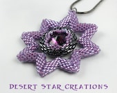 Purple Stitched Star Pendant Swarovski Crystal Bezeled Rivoli Gunmetal Chain Necklace