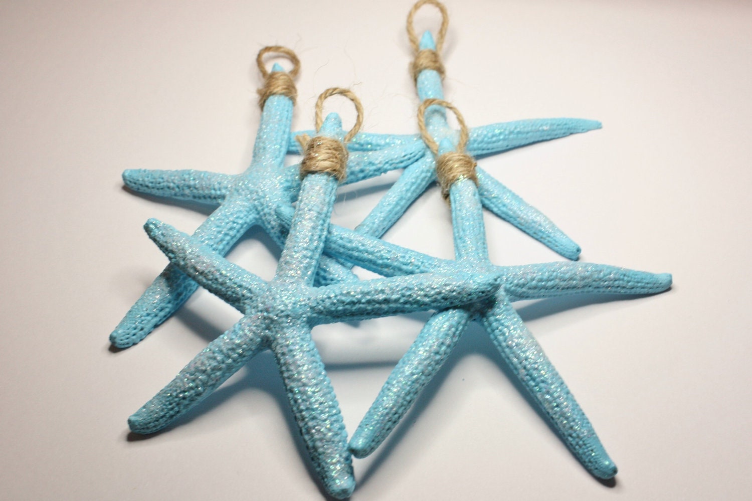 Aqua Starfish Nautical Ornament, Handpainted colors and glitters, Ready to Ship