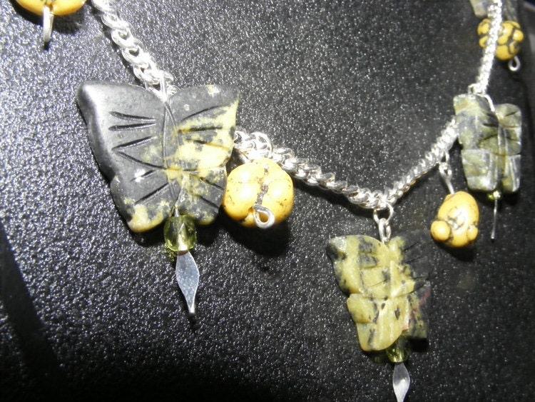 Stone Butterflies Yellow Turquoise and Chain Necklace