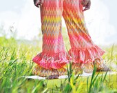 Girls Double ruffle Neon Pink Chevron pants