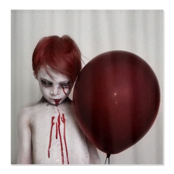 Red Ballon Shower Curtain goth macabre zombie by lockedillusions