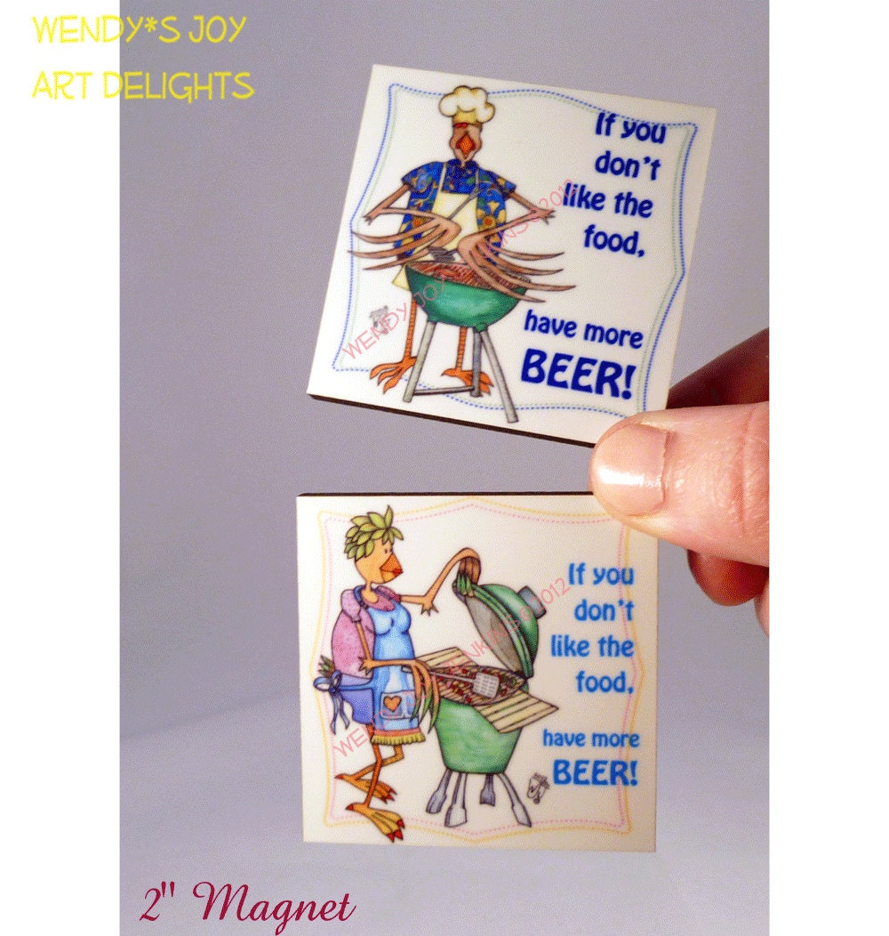 Beer BBQ Magnet Set Quote Drink More Beer Chickens Grilling Cookout BBQ