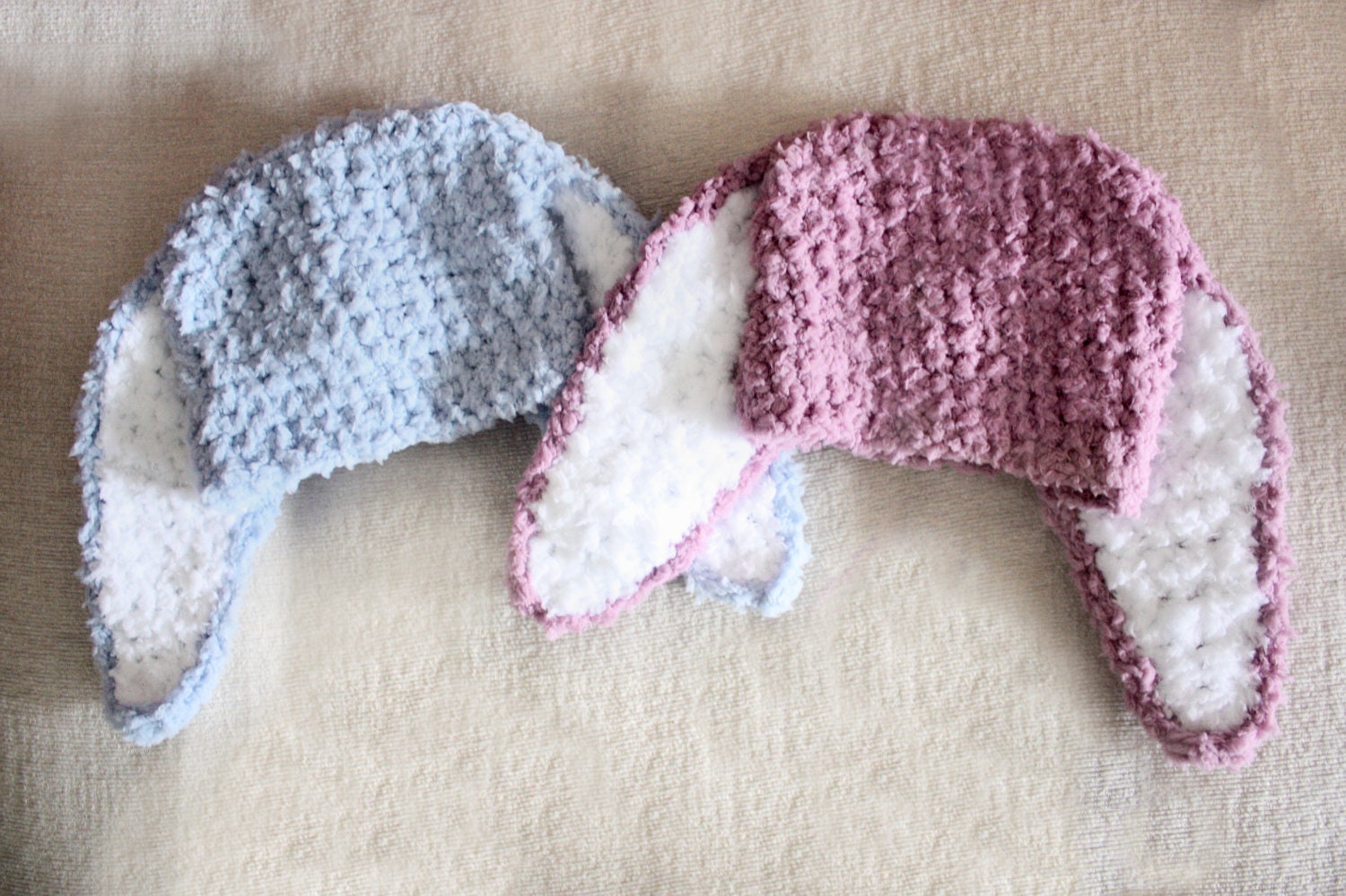 SALE 3 to 6m Boy Girl Twin Hat Set Baby Twin Hats Infant Crochet Baby Bunny Hats - Plum Blue Twin Baby Hat Twin Photo Prop