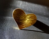 Hammered Brass Heart Ring, handmade adjustable ring, Ocean texture