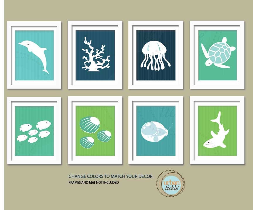 Sea Print Set. Ocean Gallery. Set of 8, 5X7, Nursery decor, Boy or Girl room decor, Birthday Gift, Sea world Artwork