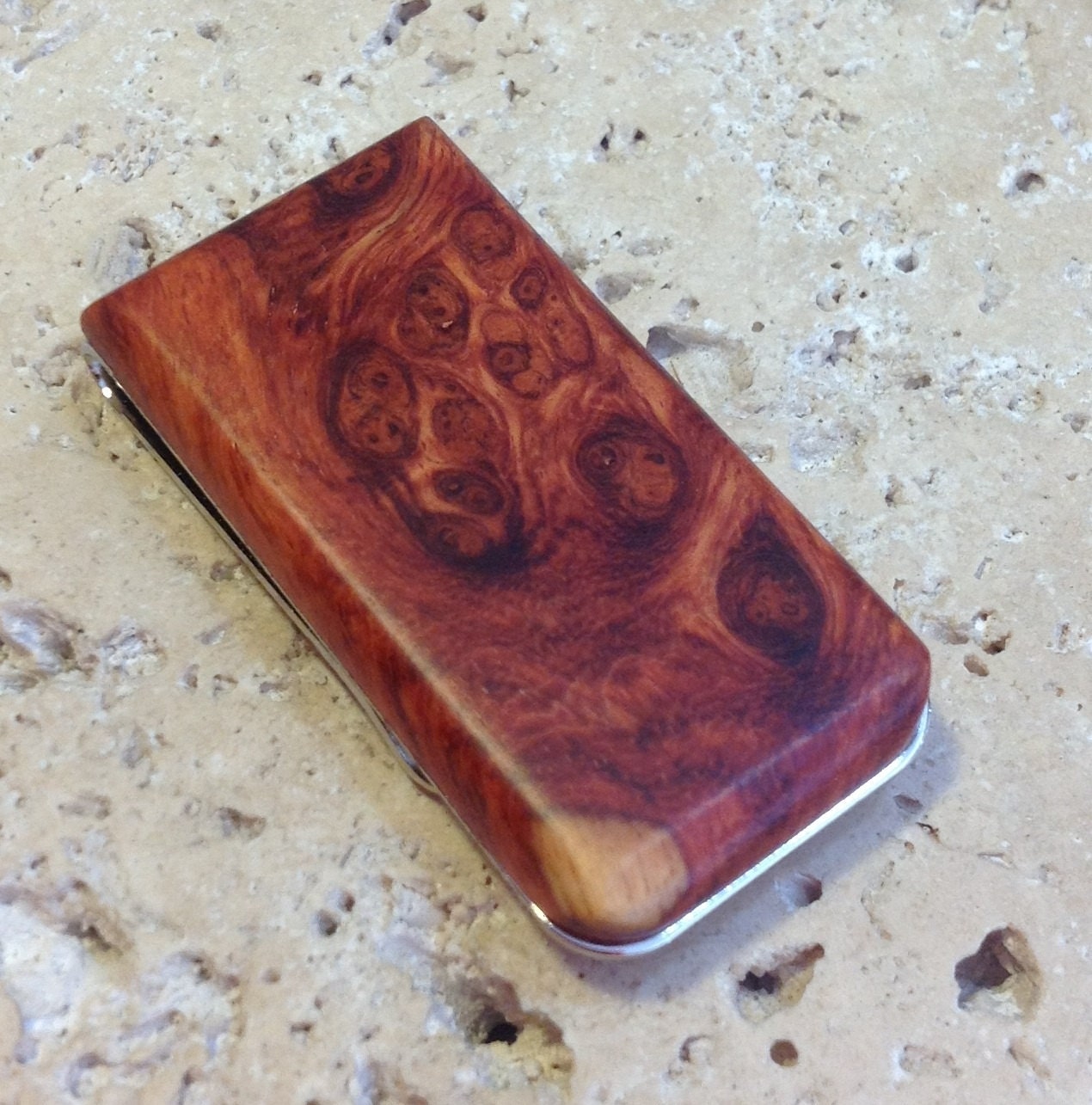 Hand Crafted AMBOYNA BURL Money Clip - FREE Engraving and Gift Box