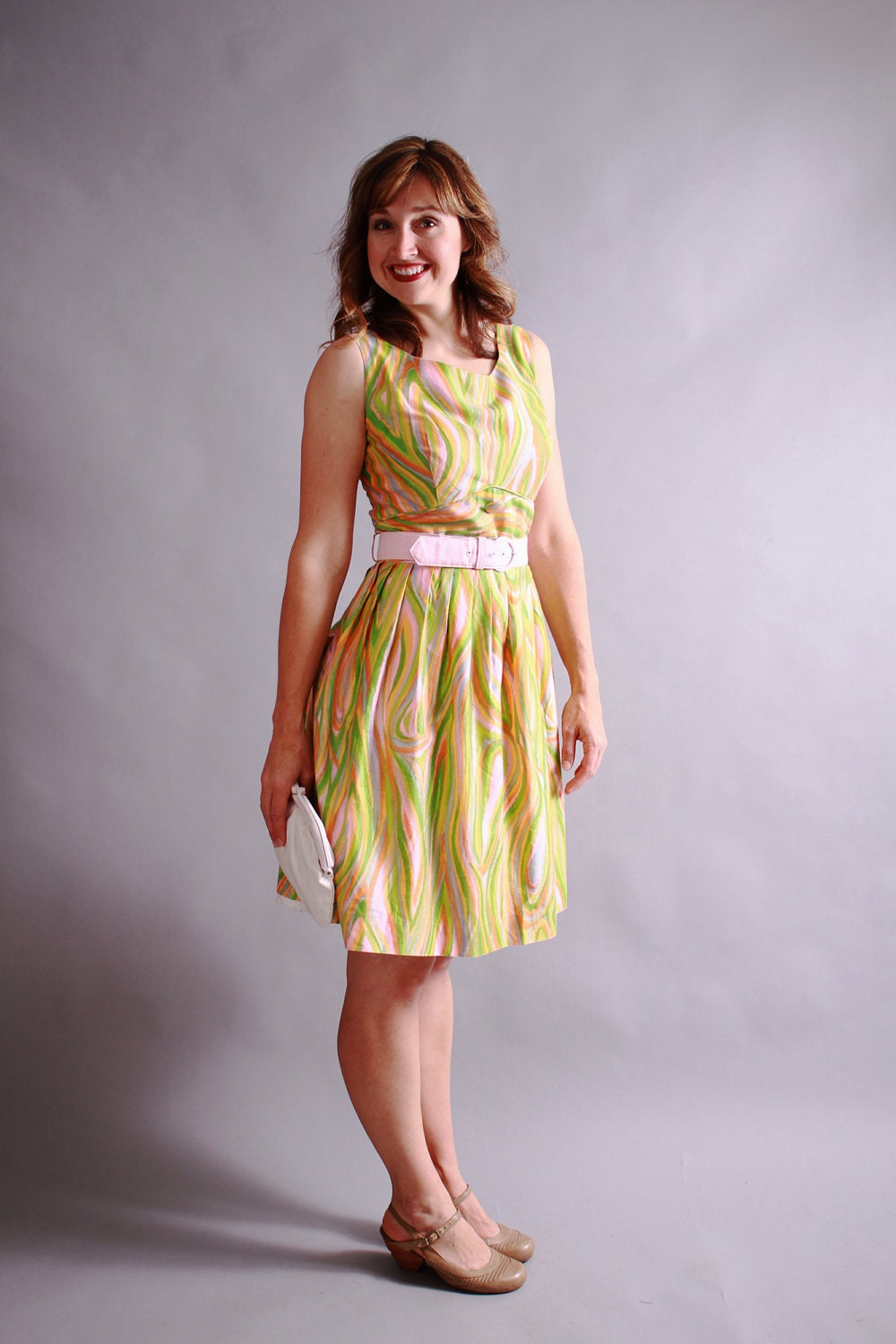 50s/60s summer dress // mid century watercolor dress // No Clouds In Sight