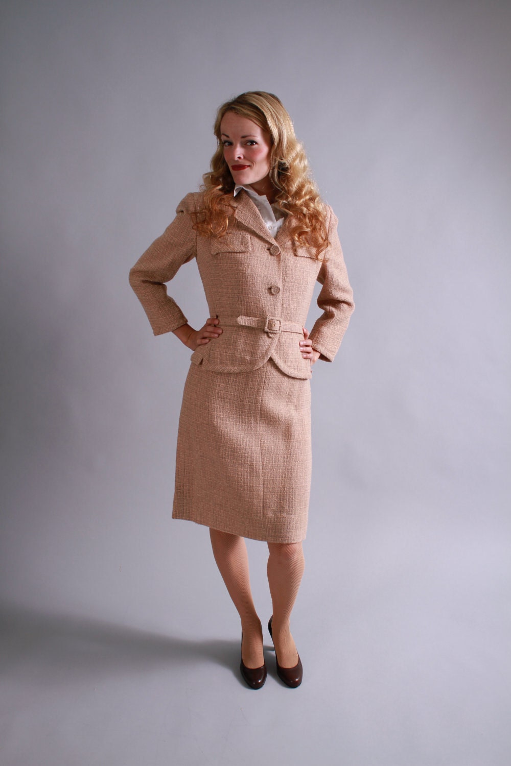 1950s designer suit / 50s davidow tailored women's wool suit