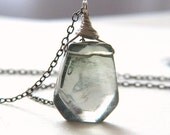 Large Light Green Rainbow Fluorite Wire Wrapped Pendant Necklace