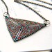 Peyote Beaded Triangle Pendant Necklace - Beadwork in Light Green, Scarlet Red, Silver White and Copper Brown Tones