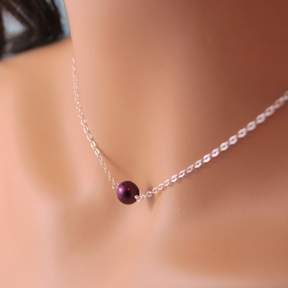 Choker Necklace Real Freshwater Pearl Dark Burgundy Mulberry Autumn Fall Sterling Silver Jewelry Complimentary Shipping