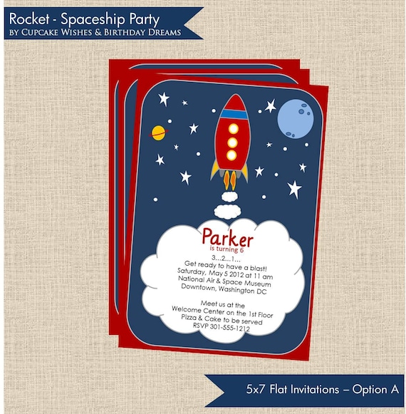 Rocket Launch - Space Ship Children's Party Printable Invitations w/ matching Envelope Address Wraps Il_570xn