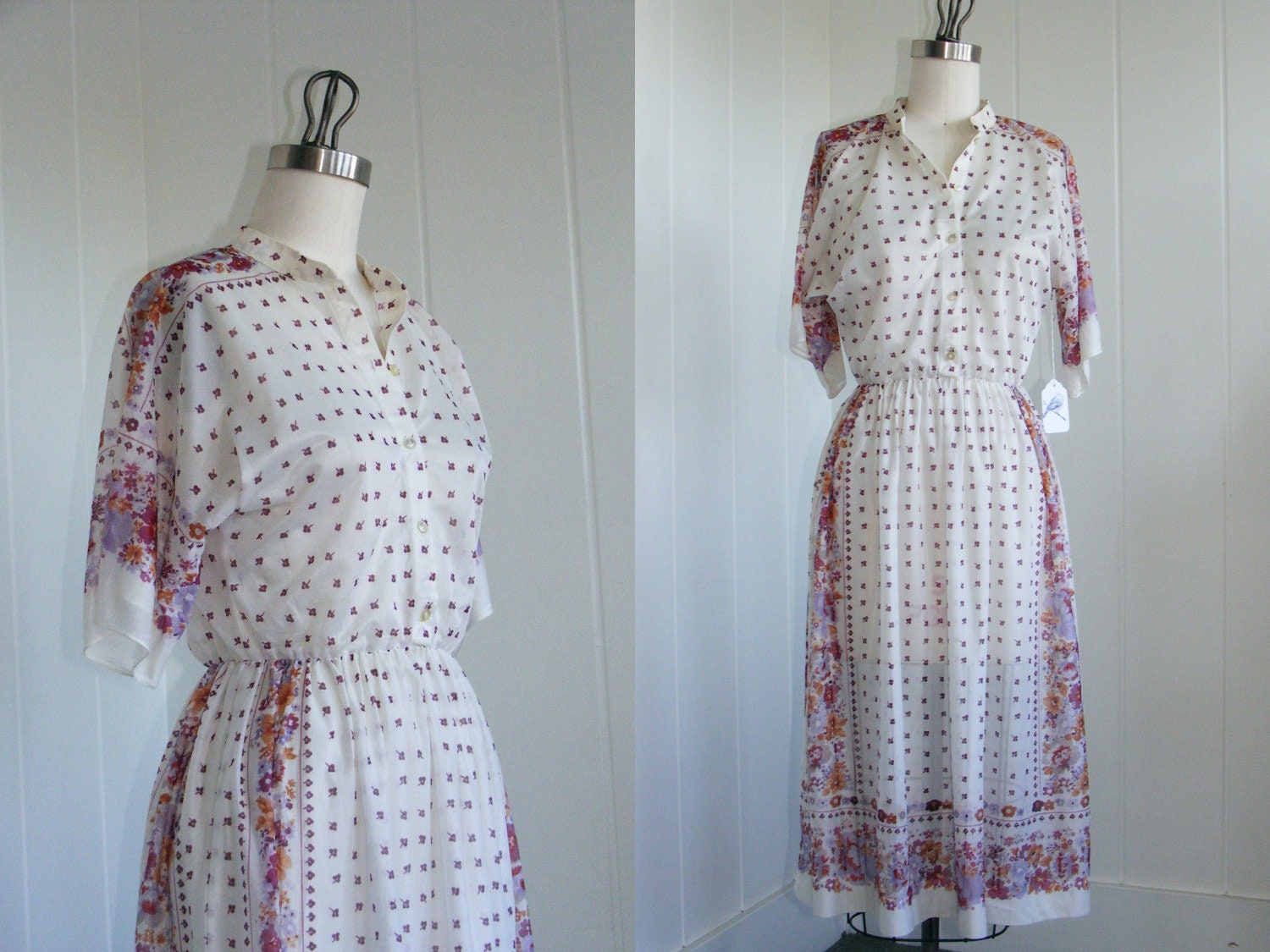 1970's Bohemian Summer Sheer Dress w/ Flowers by Bleeker Street