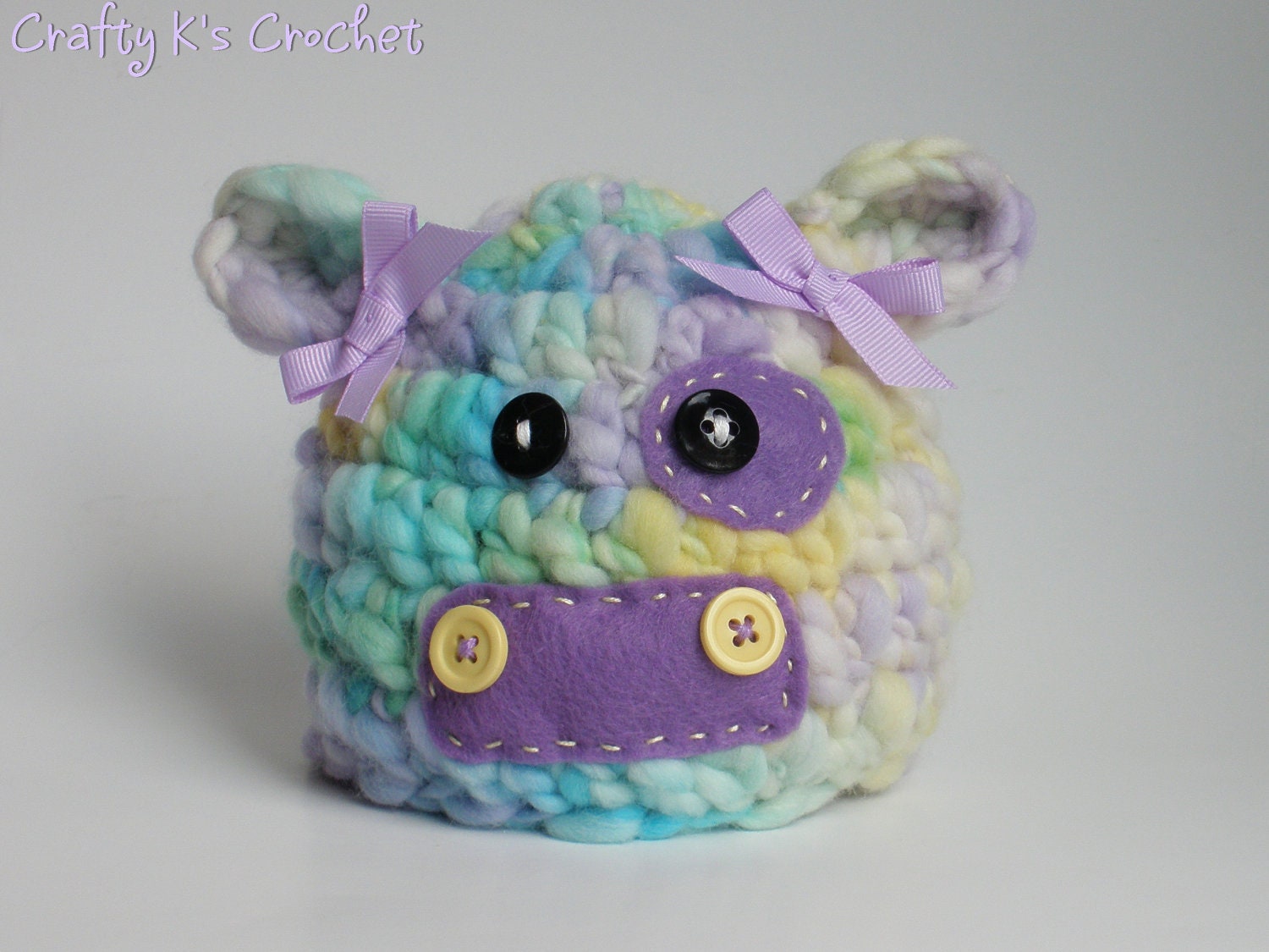 Newborn Baby Girl Cow Hat Photo Prop - Purple-Multi READY TO SHIP
