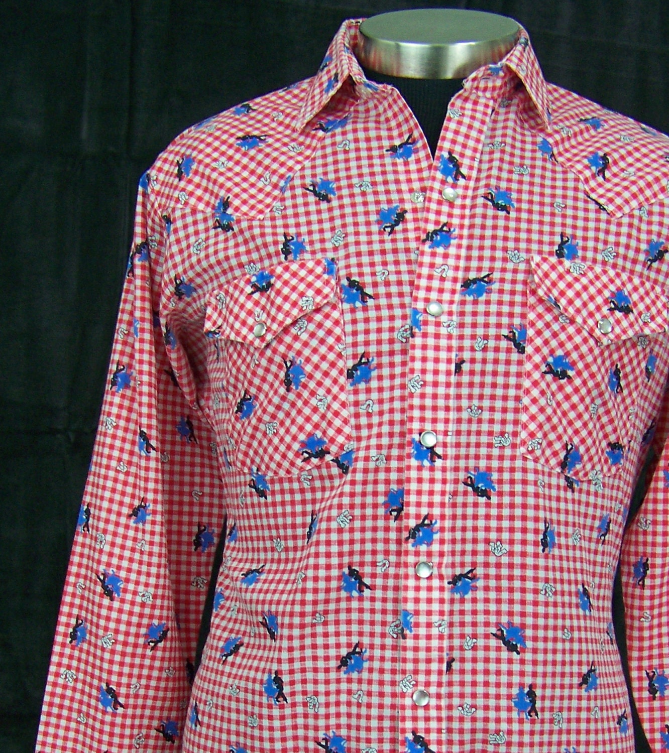 Vintage Dee Cee Western Shirt gingham with square dance graphic