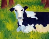 Holstein in Grass, 6x6 oil painting