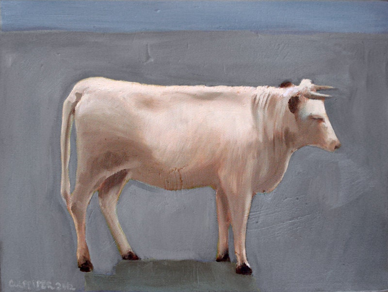 Zen Cow, 9x12 oil painting