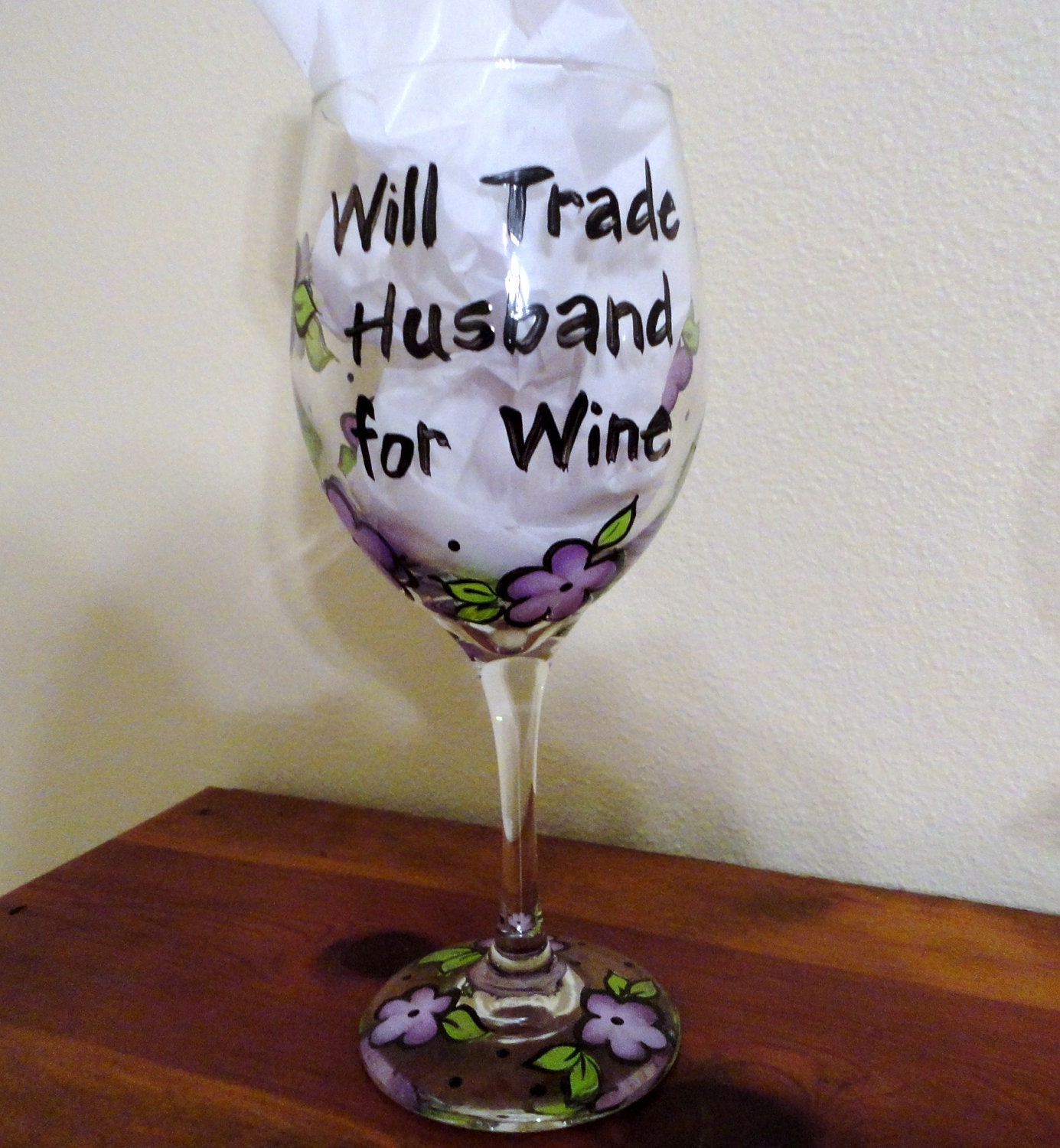 Trade Husband wine glass handpainted