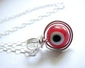 Evil Eye Jewelry - Wire Wrapped Evil Eye Pendant, Handmade Sterling Silver Necklace