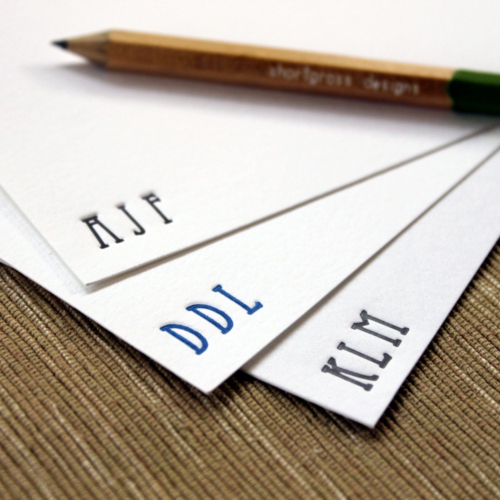 custom letterpress monogram notecards (set of 20) - modern text