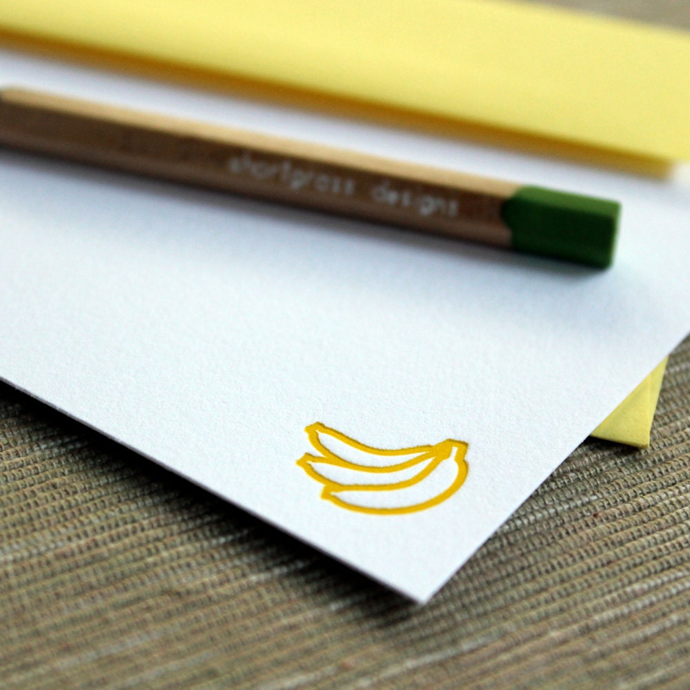 letterpress flat notecards (set of 10) - yellow bananas