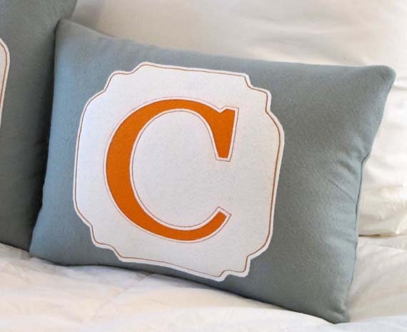 CUSTOM cut monogrammed 12" x 16" letter pillow for baby, bamboo felt