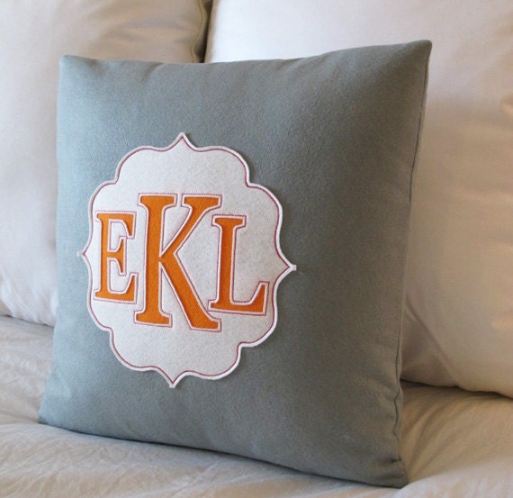 CUSTOM cut monogram 20" x 20" (3) felt pillow with embroidery for nursery