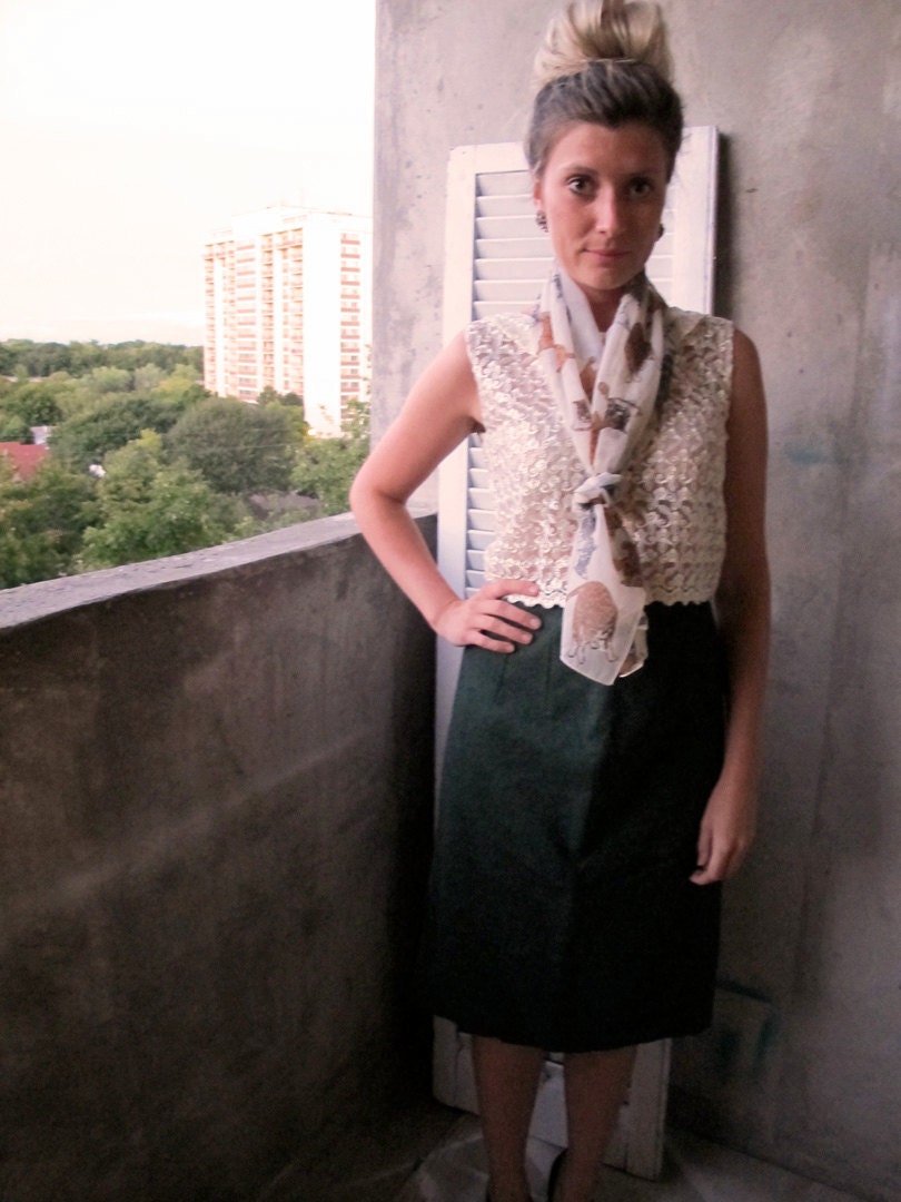 Vintage Green Wool Pencil Skirt