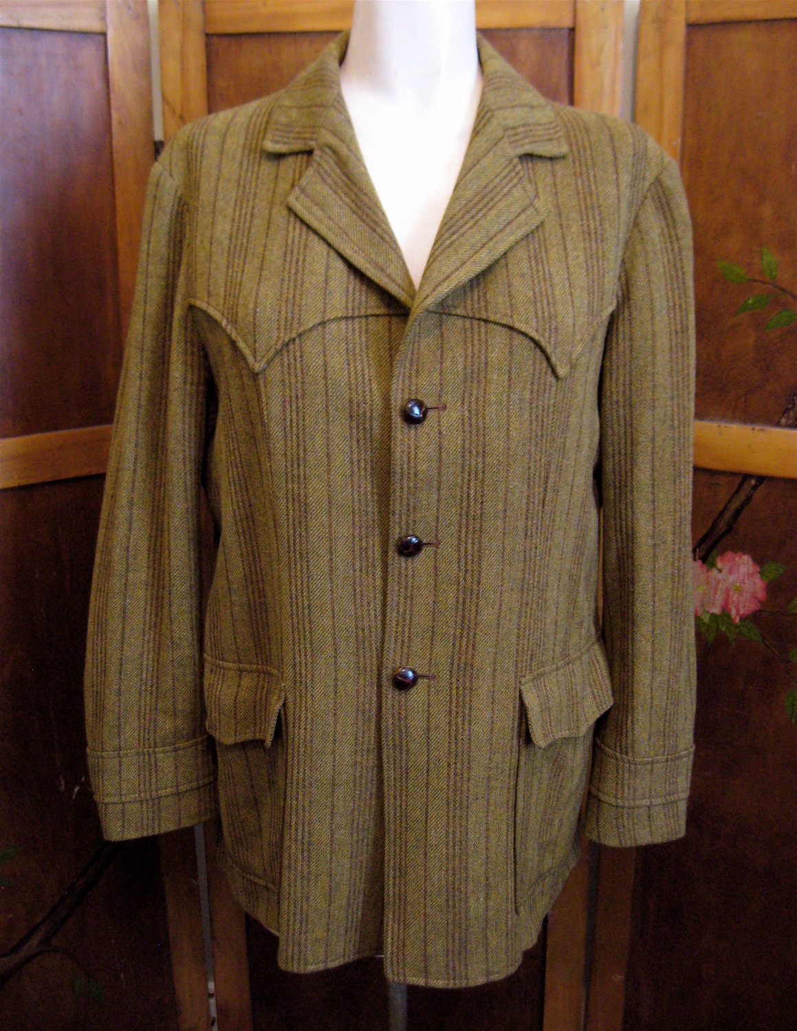 Vintage 1970s Pendleton Striped Wool Western Jacket Unisex L XL 44" Chest