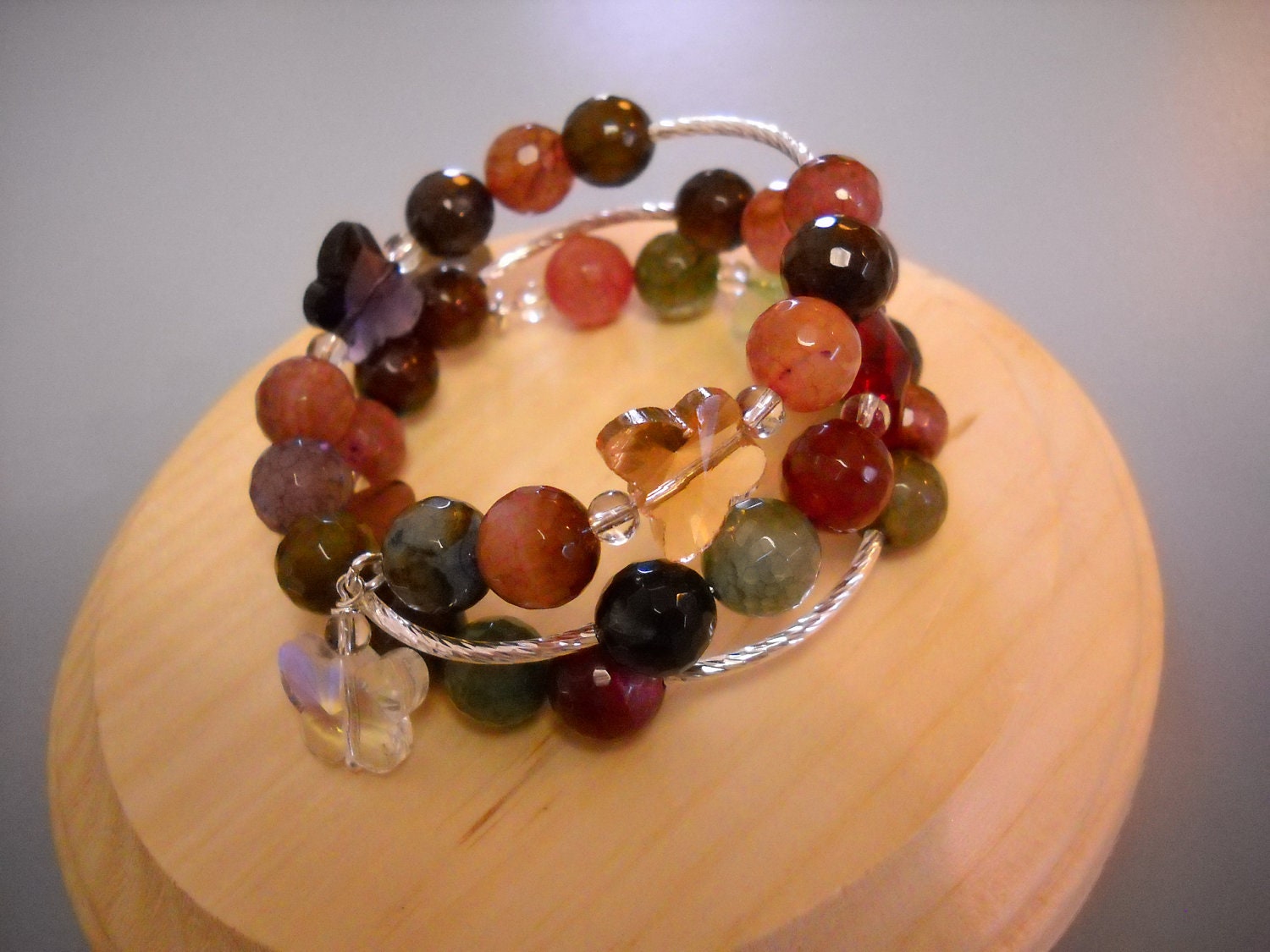 Butterfly Garden Faceted TOURMALINE Beaded Memory Wire BRACELET