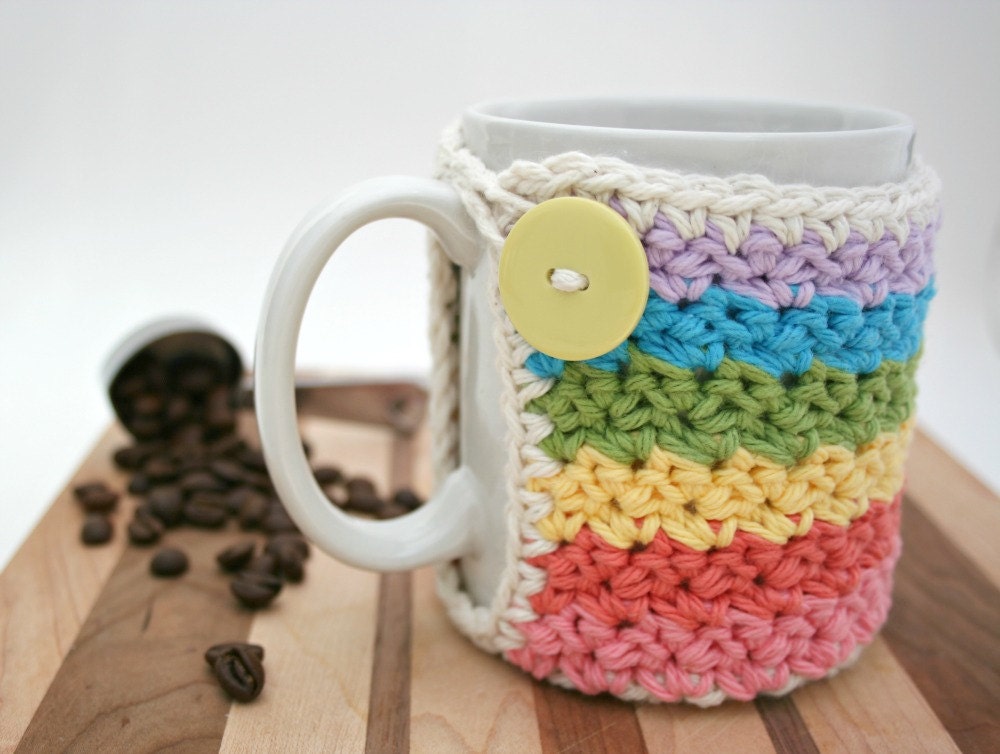 Crochet Cup Cozy - Coffee Cup Cozy - Pastel Rainbow Coozie -Mason Jar Cozy - Koozie