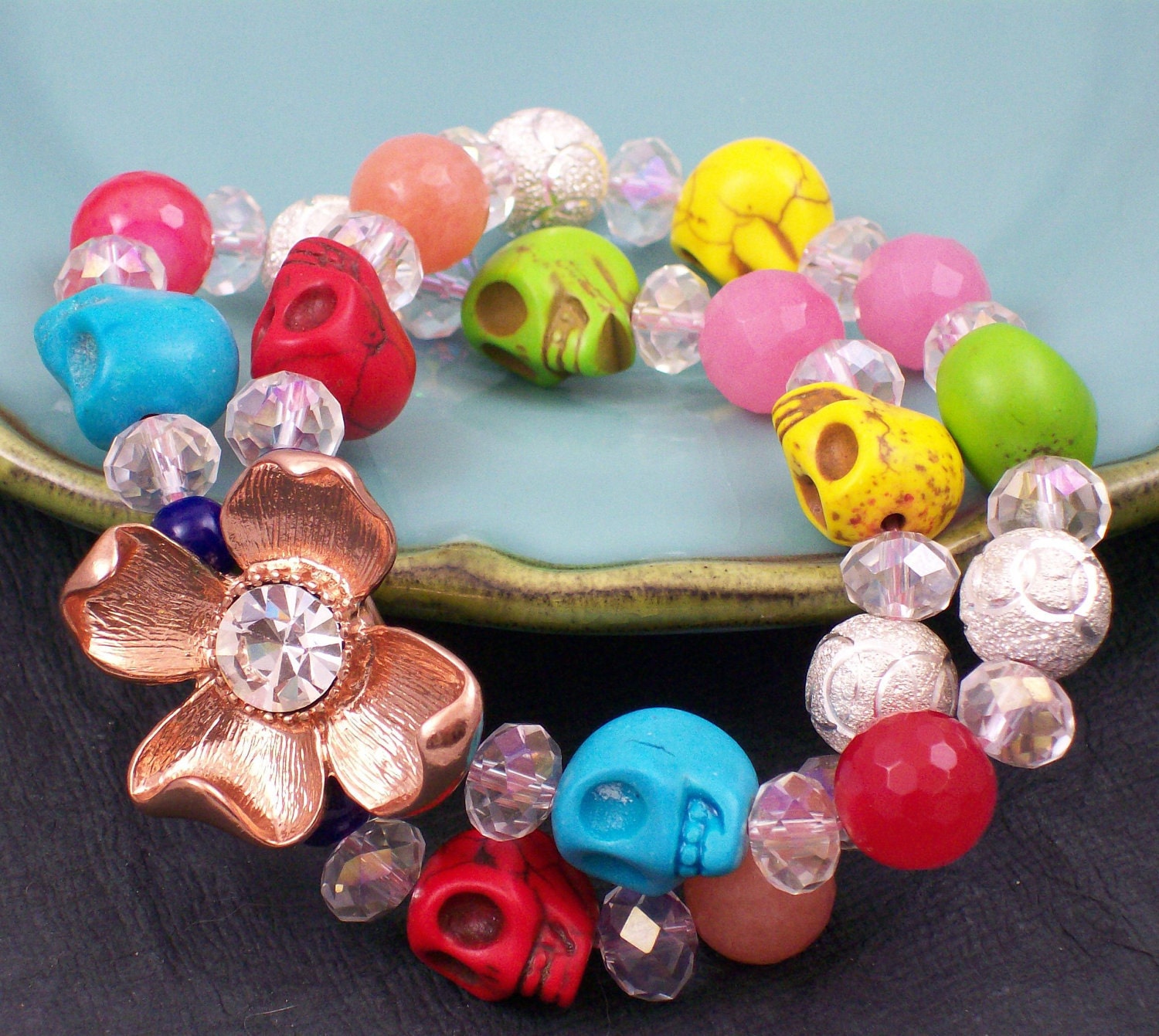 Sugar skull Bracelet Boho Spring Skull Bracelet